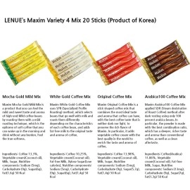 LENUE Korean 3 in 1 Instant Coffee Variety Sample Packets with Gift Box Set, Camping Essentials, Maxim Instant Coffee Mix Combination 20 Sticks