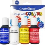 Chefmaster - 4th of July Liqua-Gel Food Color Kit - 4 Pack - Vibrant Patriotic Colors, Easy-To-Blend Formula, Fade-Resistant - For Cake Decorating, Cookie Decorating, Drinks and More - Made in the USA
