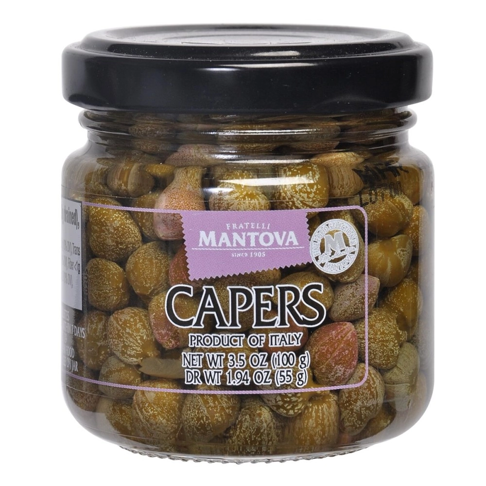 Mantova Capers in a Mild Vinegar Brine, 3.5 oz. (Pack of 3), Product of Italy, All-Natural, Caper Bush Buds, Capparis Spinosa, Non-GMO, Gluten-Free, Cholesterol-Free, Vegan-Friendly, Paleo-Friendly