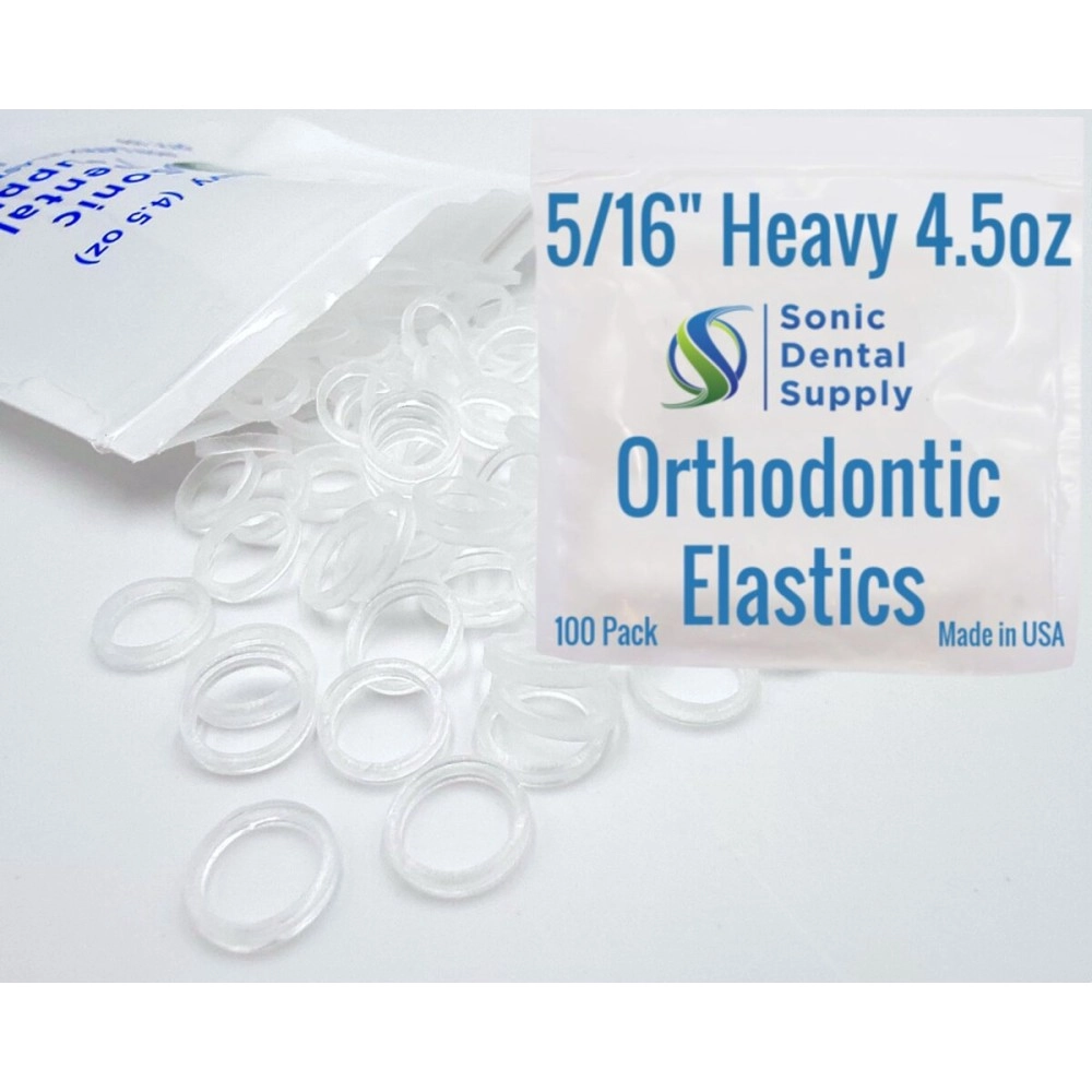 5/16 Inch Orthodontic Elastic Rubber Bands - 100 Pack - Clear Latex Free, Heavy 4.5 Ounce Small Rubberbands, Braces, Dreadlocks Hair Braids, Teeth Gap, Packaging, Crafts - Sonic Dental - Made in USA
