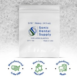 5/16 Inch Orthodontic Elastic Rubber Bands - 100 Pack - Clear Latex Free, Heavy 4.5 Ounce Small Rubberbands, Braces, Dreadlocks Hair Braids, Teeth Gap, Packaging, Crafts - Sonic Dental - Made in USA