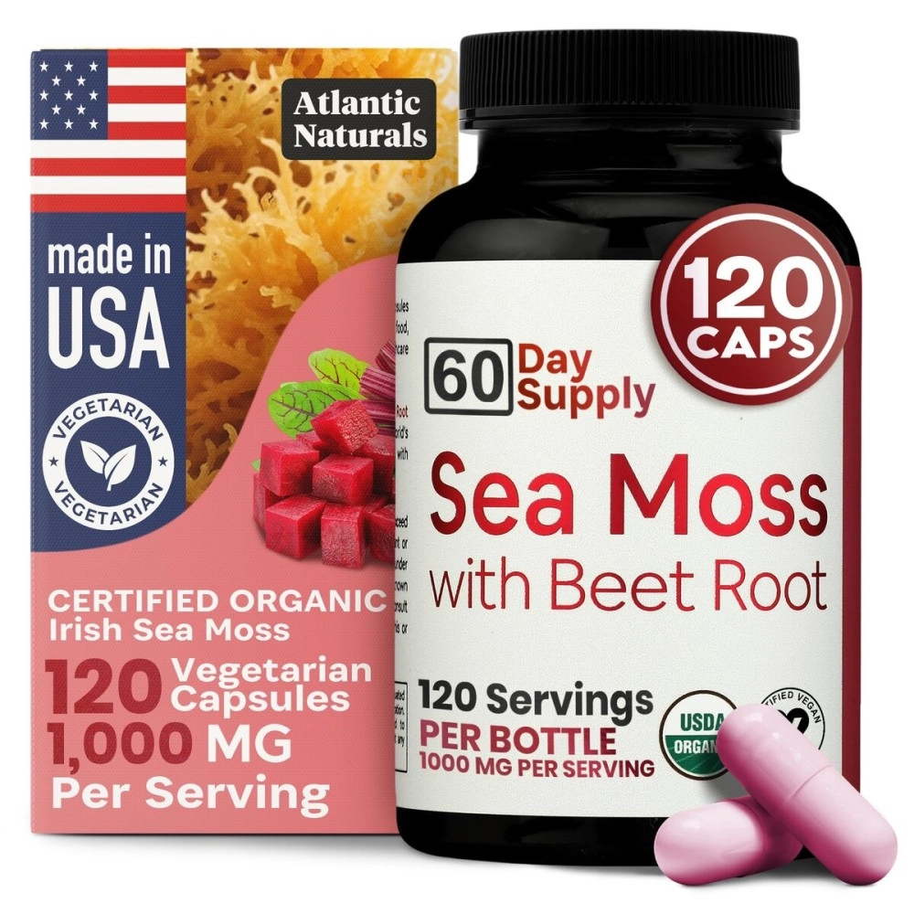 Organic Irish Sea Moss Capsules with Beet Root - Premium Quality Sea Moss Supplement - Support Heart Health, Immune System, Athletic Performance | Vegan-Friendly Organic Sea Moss Capsules