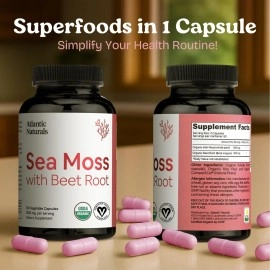 Organic Irish Sea Moss Capsules with Beet Root - Premium Quality Sea Moss Supplement - Support Heart Health, Immune System, Athletic Performance | Vegan-Friendly Organic Sea Moss Capsules