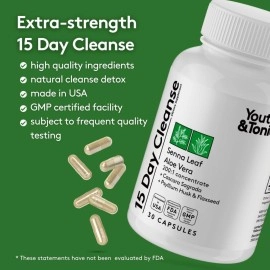 Youth & Tonic 15 Day Cleanse: Gut Health and Colon Detox to Break The Plateau, Helps with Belly Bloat, Regularity, and for Feeling Lighter and More Energized for Men & Women, Made in USA, 30 Pills