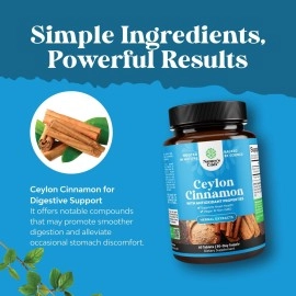 Organic Ceylon Cinnamon Tablets 1000mg - Organic Ceylon Cinnamon Powder Memory Supplement for Brain Support - Non GMO Organic Cinnamon Pills for Heart Health and Organic Immune System Booster