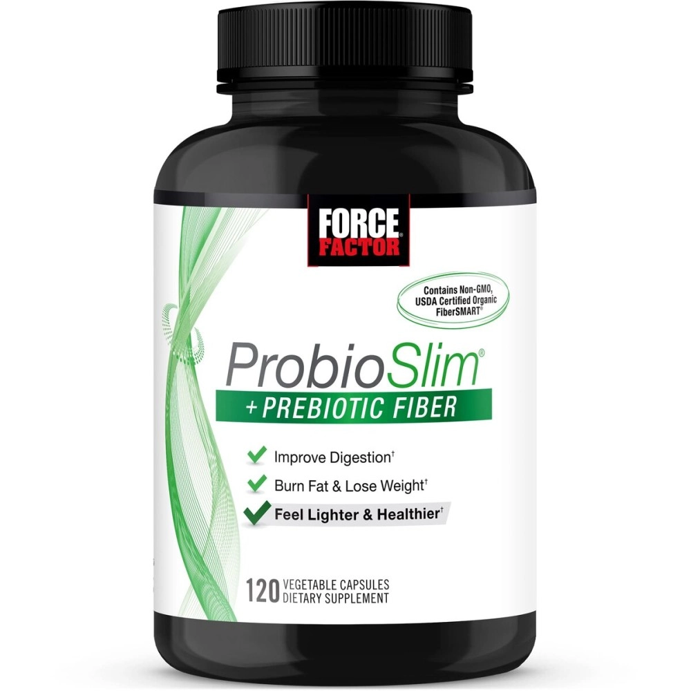 Force Factor ProbioSlim + Prebiotic Fiber Probiotics for Women and Men, Fiber Supplement with Green Tea Extract and Psyllium Husk Fiber 120 Capsules