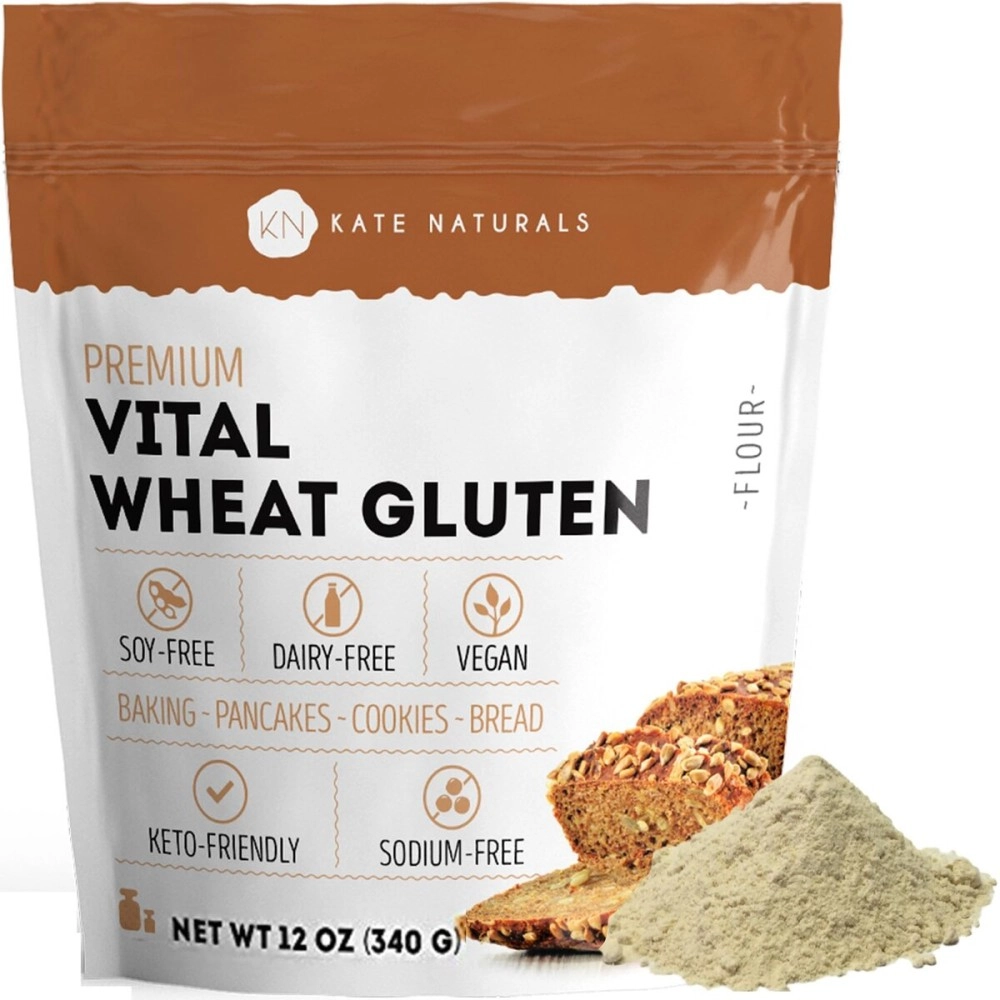 Kate Naturals Vital Wheat Gluten for Baking (12oz) - . Non-GMO & Premium Grade. High Protein, Low Carb for Vegan. Perfect for Keto. Make Seitan and Low Carb Bread. Resealable Bag