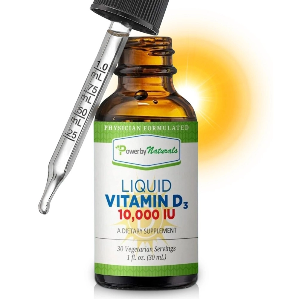 Power by Naturals - High Potency Liquid Vitamin D3 10000 IU - High Dose Vitamin D - The Sunshine D3 Vitamin Supplement - Vitamin D Drops Adult for Faster Absorption, Natural Orange Flavor - 30mL