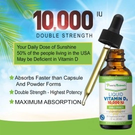 Power by Naturals - High Potency Liquid Vitamin D3 10000 IU - High Dose Vitamin D - The Sunshine D3 Vitamin Supplement - Vitamin D Drops Adult for Faster Absorption, Natural Orange Flavor - 30mL