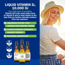 Power by Naturals - High Potency Liquid Vitamin D3 10000 IU - High Dose Vitamin D - The Sunshine D3 Vitamin Supplement - Vitamin D Drops Adult for Faster Absorption, Natural Orange Flavor - 30mL