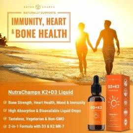 Vitamin D3 K2 Drops | Liquid Vitamin D3 5000 IU & K2 D3 with MK7 | Vitamin D Drops for Kids | Bones, Heart & Immune Health | Liquid Vitamin D in MCT Oil for Better Absorption Than Capsules & Gummies