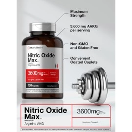 Horbach Nitric Oxide Max 3600mg | 120 Caplets | with Arginine AAKG for Men and Women | Vegetarian, Non-GMO, & Gluten Free Pre Workout Supplement | by