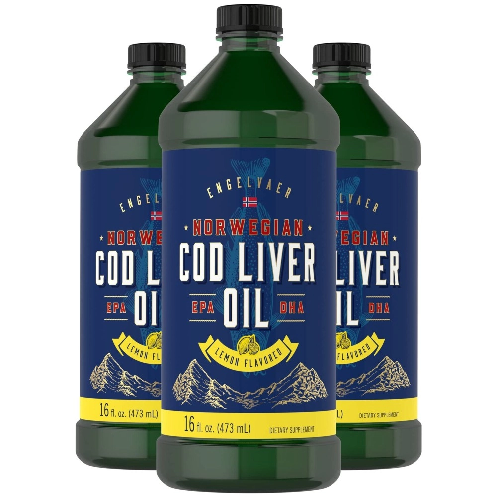 Carlyle Cod Liver Oil Liquid | 16 fl oz | Pack of 3 Bottles | Lemon Flavor | Norwegian | Non GMO, Gluten Free