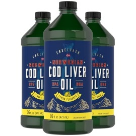 Carlyle Cod Liver Oil Liquid | 16 fl oz | Pack of 3 Bottles | Lemon Flavor | Norwegian | Non GMO, Gluten Free