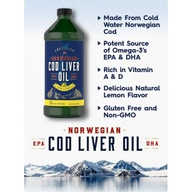 Carlyle Cod Liver Oil Liquid | 16 fl oz | Pack of 3 Bottles | Lemon Flavor | Norwegian | Non GMO, Gluten Free