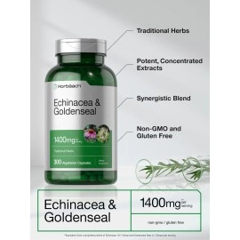 Horbach Echinacea Goldenseal Capsules | 1400mg | 300 Count | Vegetarian, Non-GMO, Gluten Free Extract Supplement