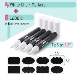 Mr. Pen- White Chalk Markers, 4 Pack, Dual Tip, 8 Assorted Colors, For Non-Porous Surfaces, Reversible Chisel and Bullet Tip