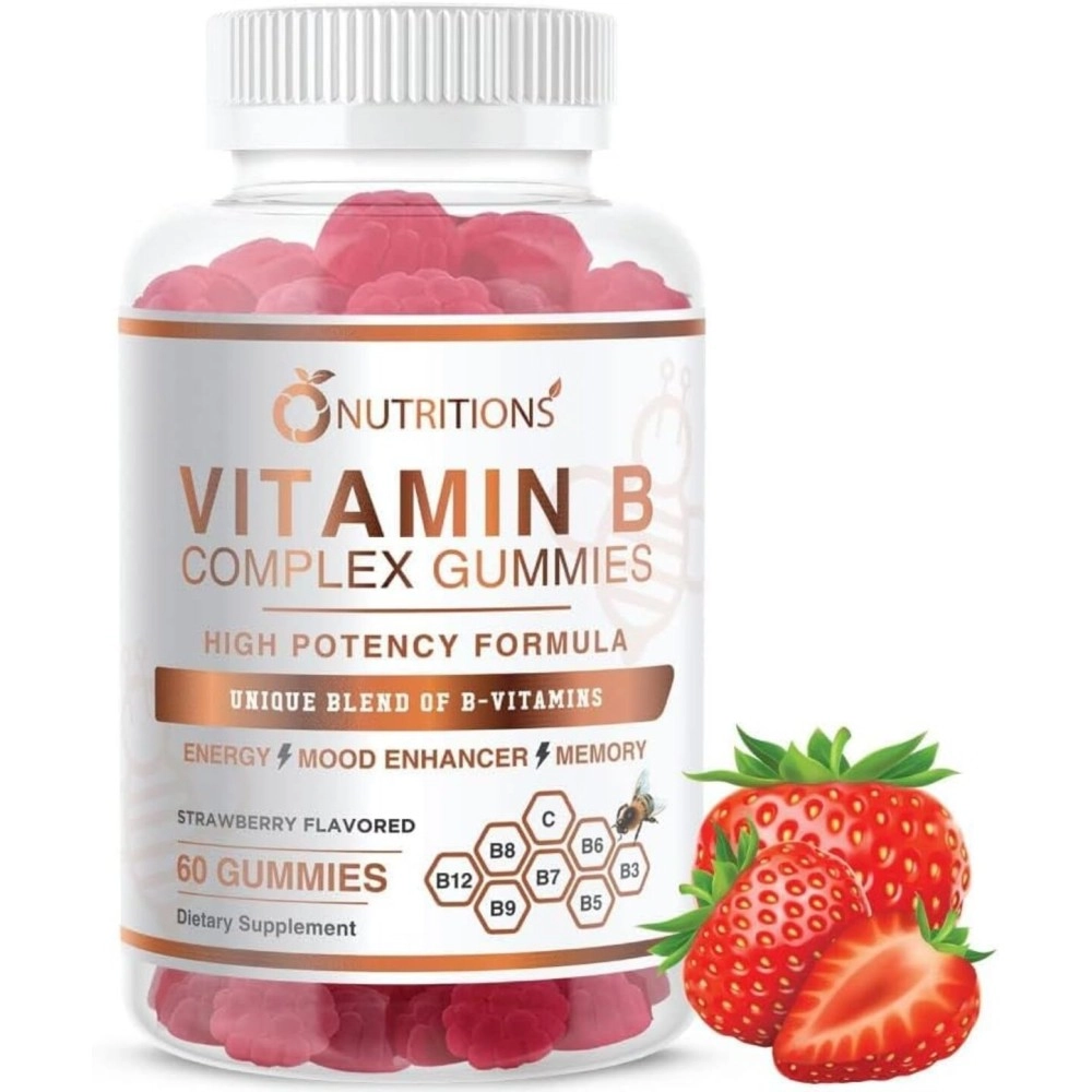 O NUTRITIONS Vitamin B Complex Vegan Gummies with Vitamin B12, B7 as Biotin, B6, B3 as Niacin, B5, B6, B8, B9 as Folate for Stress, Energy and Healthy Immune System (1 Pack)