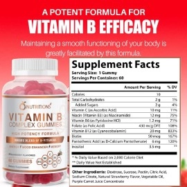 O NUTRITIONS Vitamin B Complex Vegan Gummies with Vitamin B12, B7 as Biotin, B6, B3 as Niacin, B5, B6, B8, B9 as Folate for Stress, Energy and Healthy Immune System (1 Pack)