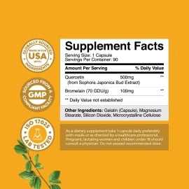 Immune Support Quercetin with Bromelain Supplement - Quercetin 500mg & Bromelain 100mg Antioxidant Supplement for Joint Support Lung Health and Immunity - Advanced Quercetin Bromelain Supplement 90ct