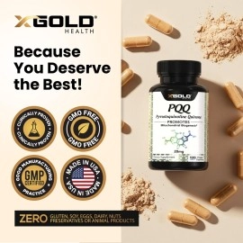 X Gold Health PQQ Supplement Veggie Capsules (Pyrroloquinoline Quinone), 99,7%+ Highly Purified - Promotes Mitochondrial Biogenesis, Energy Optimizer, Heart Cognitive Function & Sleep Support (120 CT)