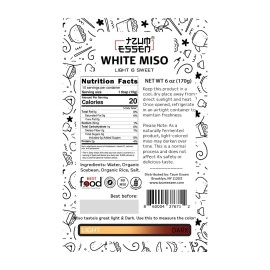 Tzum Essen White Miso Paste (Shiro) 3 Month Fermented, USDA Organic, Kosher. | Small (6 oz)