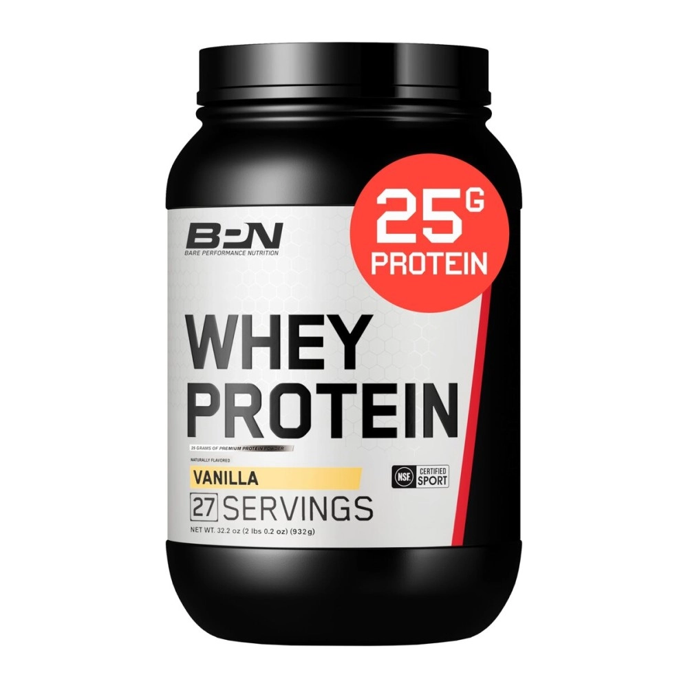 Bare Performance Nutrition, Whey Protein Powder, Meal Replacement, 25G of Protein, Excellent Taste & Low Carbohydrates, 88% Whey Protein & 12% Casein Protein (27 Servings, Vanilla)