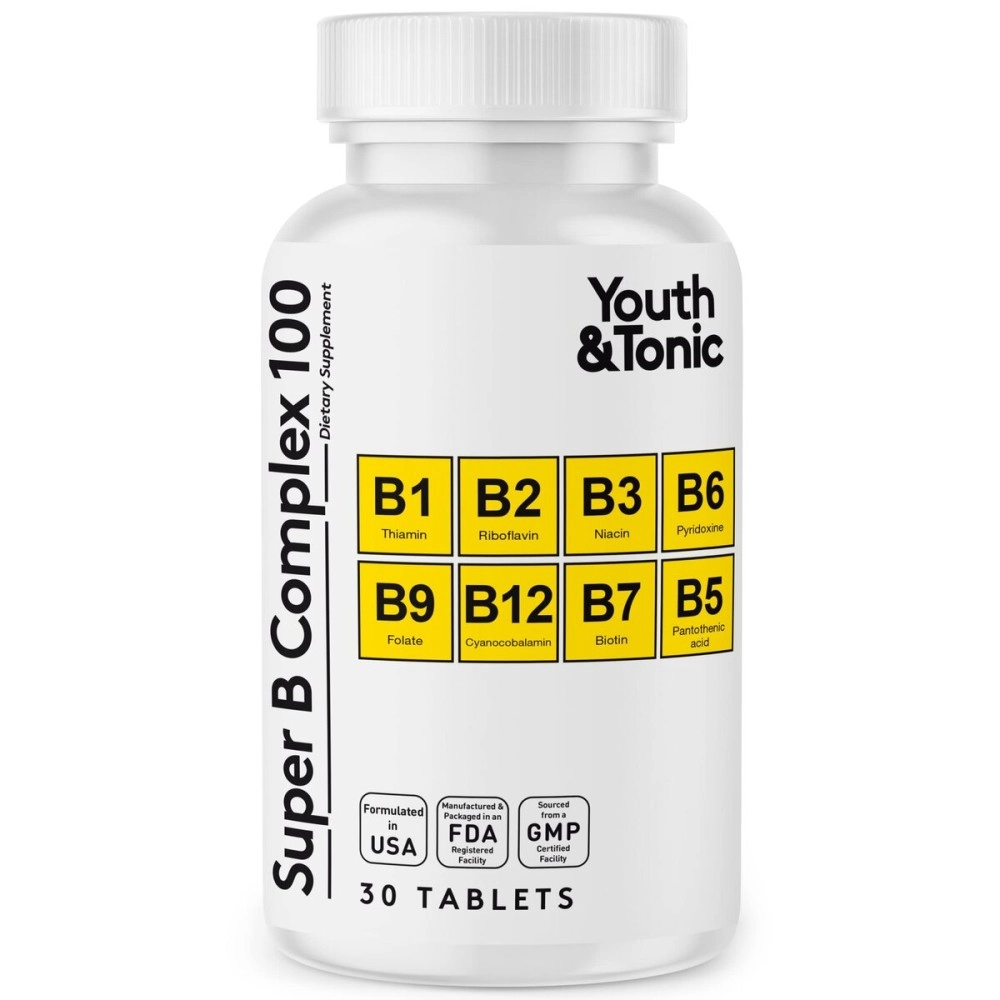Youth & Tonic Super B Complex for Clear Mind Healthy Energy Metabolism | Mental Focus Stress Tiredness B 100 | Support for Nervous System Vitamin B Complex