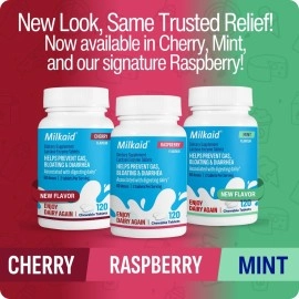 Milkaid Lactase Enzyme Chewable Tablets for Lactose Intolerance Relief | Prevents Gas, Bloating & Diarrhoea | Fast Acting Dairy Digestive Supplement | Gluten Free & Vegan | 60 tablets