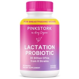 Pink Stork Lactation Probiotic - 30 Billion CFUs Multi Strain Postnatal Probiotics for Breastfeeding Women - Support Breast Milk & Gut Health, Postpartum Essentials, 30 Capsules