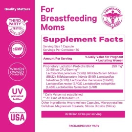 Pink Stork Lactation Probiotic - 30 Billion CFUs Multi Strain Postnatal Probiotics for Breastfeeding Women - Support Breast Milk & Gut Health, Postpartum Essentials, 30 Capsules