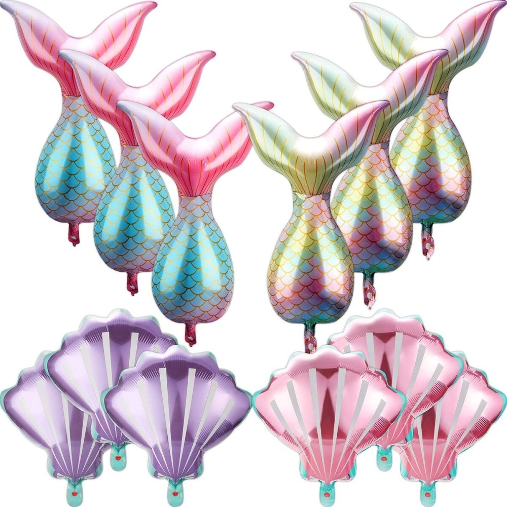 Skylety 12 Pcs Mermaid Balloons Seashell Balloons Pink Mermaid Tail Balloon Arch Garland Kit Under the Sea Balloons Mermaid Foil Balloon for Birthday Party Decorations Baby Shower Wedding