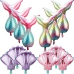 Skylety 12 Pcs Mermaid Balloons Seashell Balloons Pink Mermaid Tail Balloon Arch Garland Kit Under the Sea Balloons Mermaid Foil Balloon for Birthday Party Decorations Baby Shower Wedding