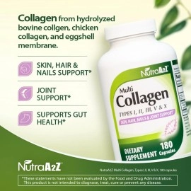 NutraA2Z Multi Collagen Pills 1735mg -180 Collagen Capsules (60 Servings) - Types I, II, III, V & X for Healthy Skin, Hair, Nails & Joint Support