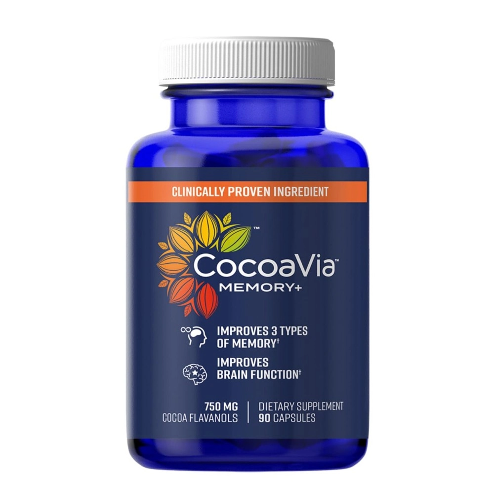 CocoaVia Memory+ Brain Supplement, Clinically Proven Memory and Brain Booster, Plant Based Supplement, Sugar Free, Gluten Free, Vegan, 750 mg Cocoa Flavanols Capsules, 30 Day Supply
