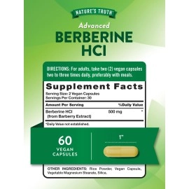 Nature\'s Truth Berberine Capsules | 500mg | 60 Count | Vegetarian, Non-GMO, & Gluten Free Supplement |