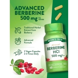 Nature\'s Truth Berberine Capsules | 500mg | 60 Count | Vegetarian, Non-GMO, & Gluten Free Supplement |