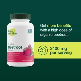 Organic Beet Root Capsules - Strongest DNA Verified 2400mg Per Serving - Nitric Oxide Booster, Healthy Blood Pressure, Improved Cardiovascular & Exercise Performance, Anti-Inflammatory; Vegan Friendly