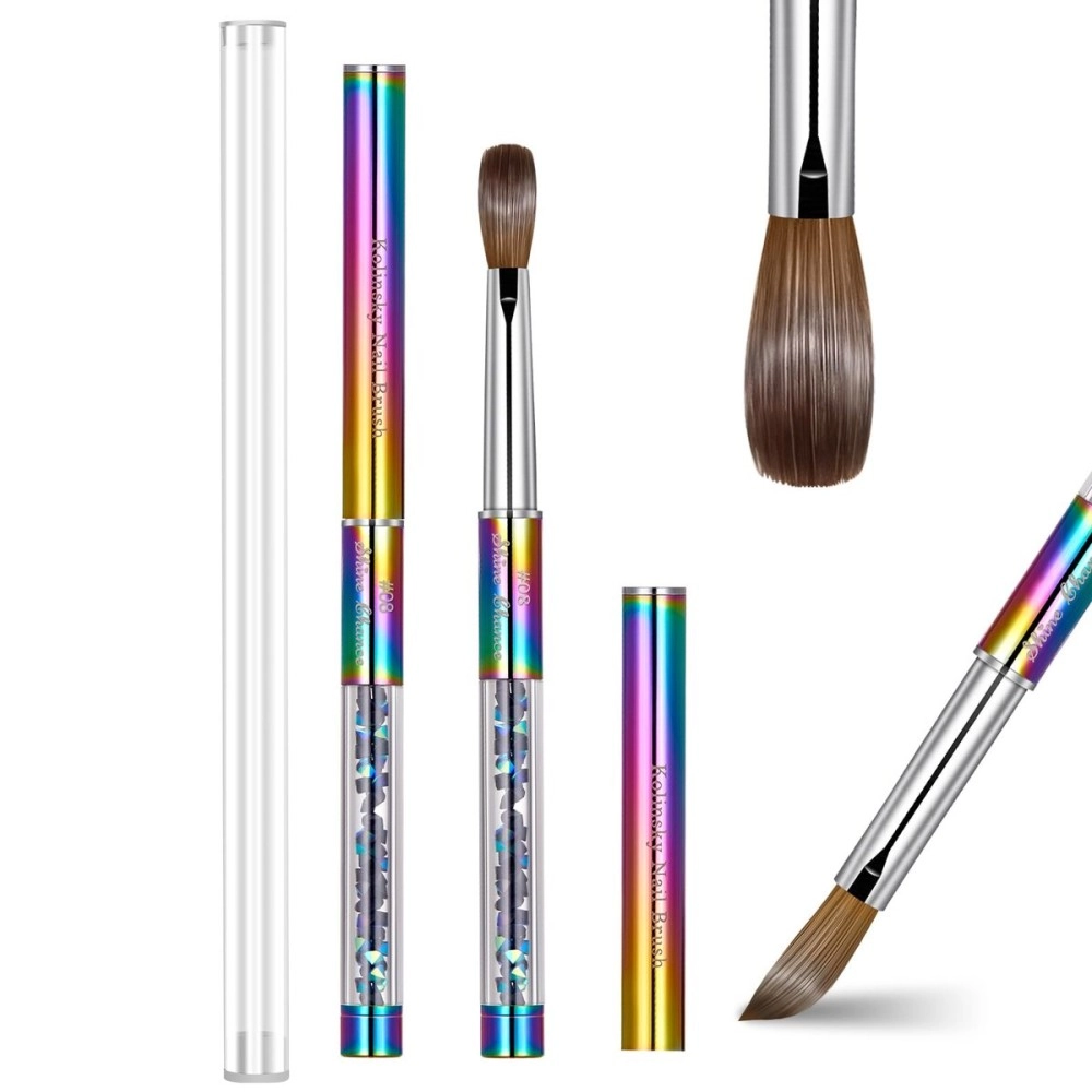 Shine Chance 100% Kolinsky Rainbow Rhinestone decorated in Handle Acrylic Brush Size 2/4/6/8/10/12/14 Acrylic Brush Kolinsky Sable Nail Brushes (08)