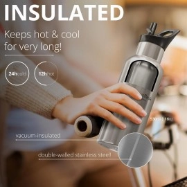 BeMaxx Stainless Steel Water Bottle + Straw (3 Lids) - Leak-Proof & BPA-free | Insulated ACTIVE FLASK Drinking Bottles - 24h Cold / 12h Hot, 1l/500ml Outdoor Mug, Tea Coffee, Sport Camping Gym