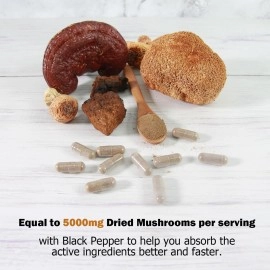 ECO-TASTE 14 Mushrooms Supplement with Black Pepper for Absorption Enhancer - 120 Veggie Capsules
