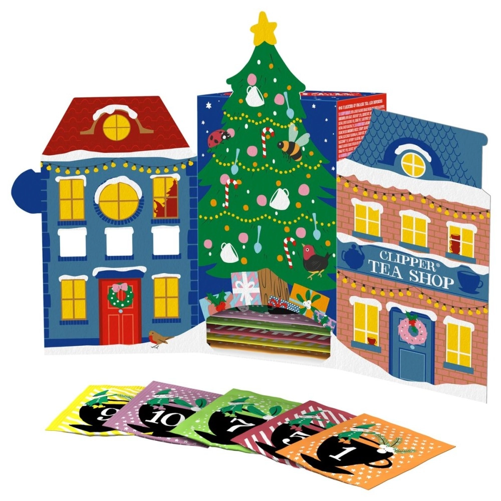 Clipper Natural, Fair & Delicious Tea, Christmas Advent Holiday Tea Calendar, 12 Organic Flavors, Fairtrade, Organic Plant-Based, British Tea, 1 Variety Pack, 24 Individual Unbleached Tea Bags