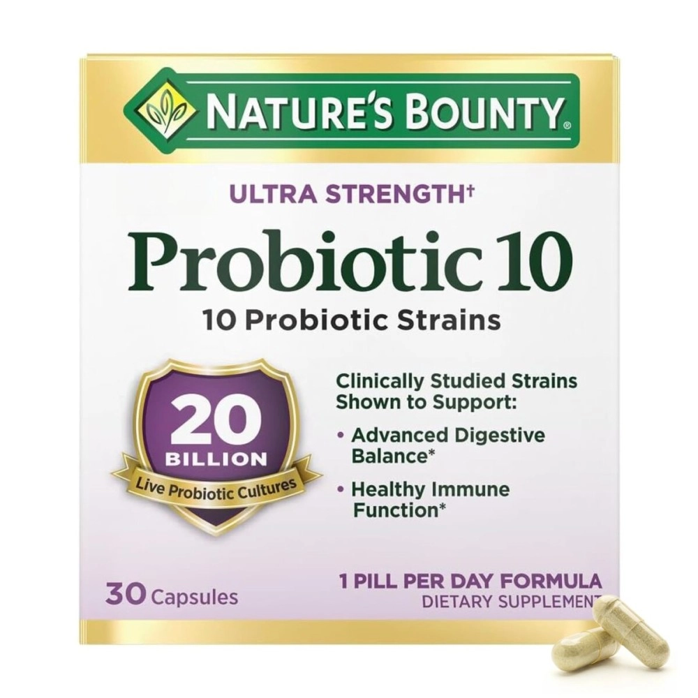 Nature\'s Bounty Probiotic 10 Daily Probiotic Supplement for Digestive, Immune, and Upper Respiratory Support, Ultra Strength, 30 Capsules 1 Pack
