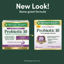 Nature\'s Bounty Probiotic 10 Daily Probiotic Supplement for Digestive, Immune, and Upper Respiratory Support, Ultra Strength, 30 Capsules 1 Pack