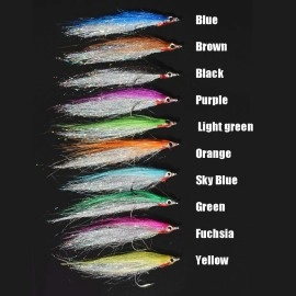 Tigofly 10 pcs 10 Colors 1/0 4cm High Carbon Hook Holo Silver Salmon Trout Sea Bass Steelhead Minnow Fly Fishing Flies Lure Set