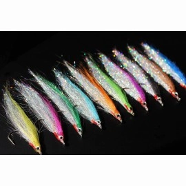 Tigofly 10 pcs 10 Colors 1/0 4cm High Carbon Hook Holo Silver Salmon Trout Sea Bass Steelhead Minnow Fly Fishing Flies Lure Set