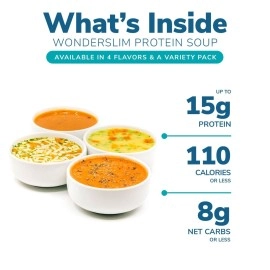 WonderSlim Protein Soup, Variety Pack, 70-110 Calories, 12-15g Protein, 0-1.5g Fat (7ct)