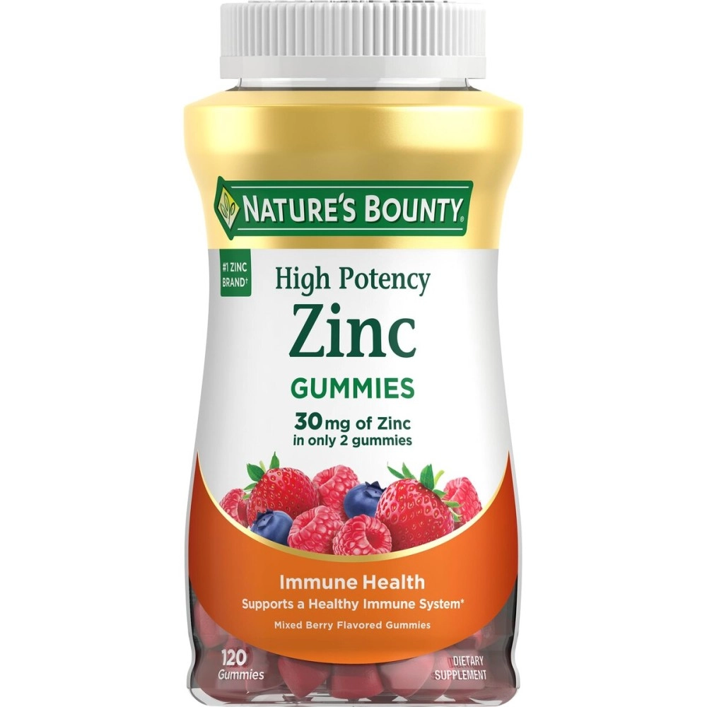 Nature\'s Bounty Zinc Gummies, Immune Support Gummies, Supports Skin & Antioxidant Health, Mixed Berry, 30mg, 120 Count