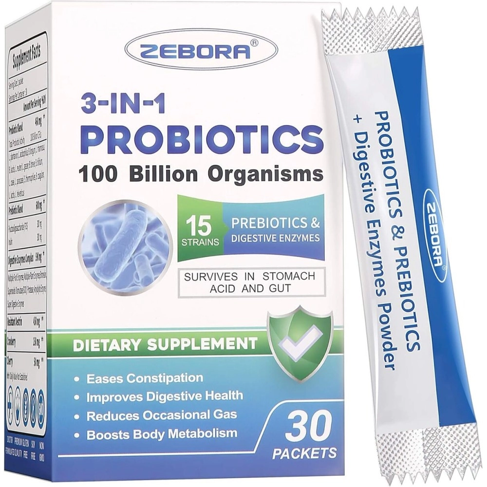 ZEBORA Probiotics for Women 100 Billion CFU with Prebiotics and Enzymes, Probiotic Powder for Adult, Men, Kids, Shelf Stable Probiotic Supplement for Digestive Health