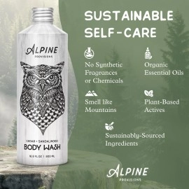 Alpine Provisions Cedar & Sandalwood Body Wash - Cleanse & Moisturize Naturally with Essential Oils - Vegan, Sulfate & Plastic Free - Gentle on Skin Natural Body Wash for Men and Women - 16.9 fl oz